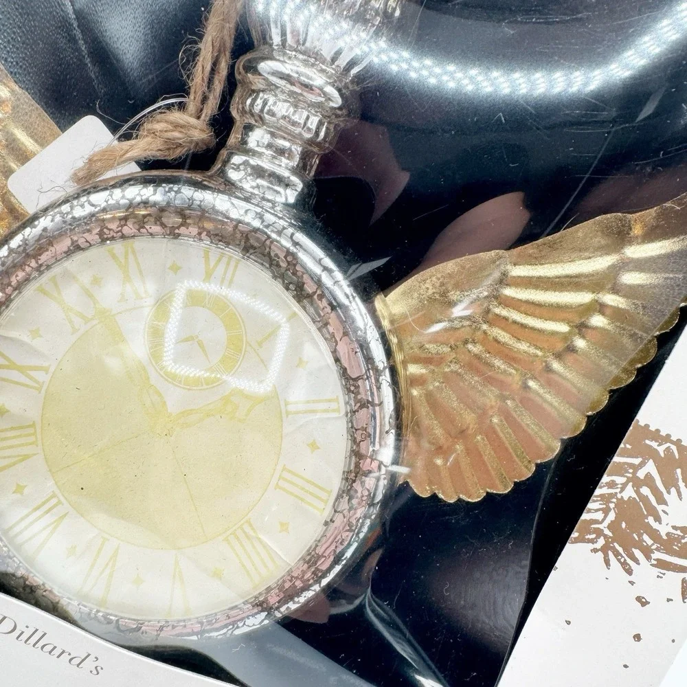 Trimsetter by Dillard’s Pocket Watch/Clock w/ Wings Christmas Ornament 7”x6”